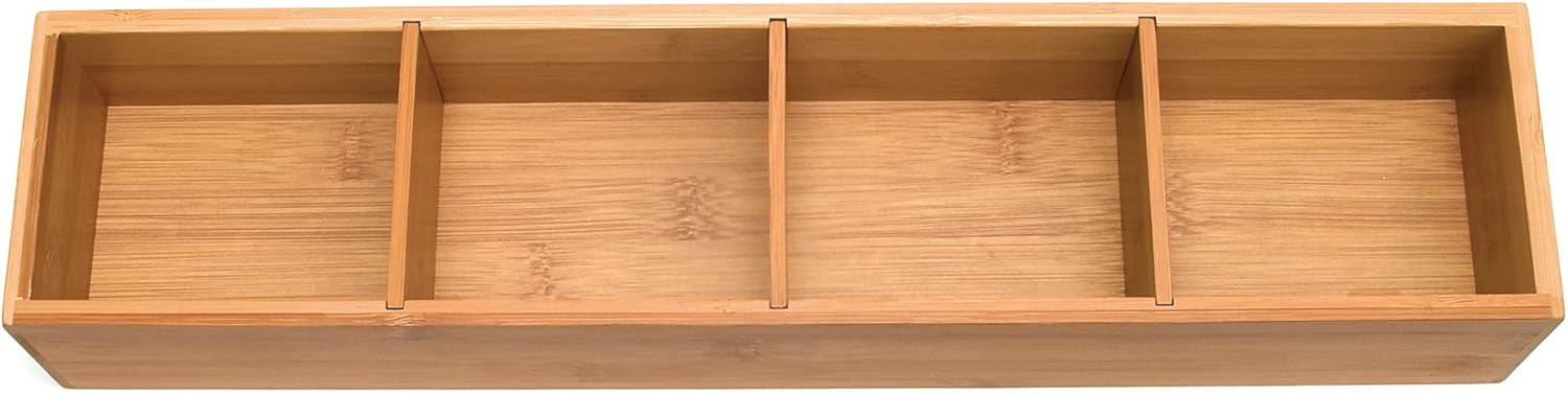 Lipper International 8884 Bamboo Wood 4-Part Drawer Organizer with Removable Dividers, 17-1/2