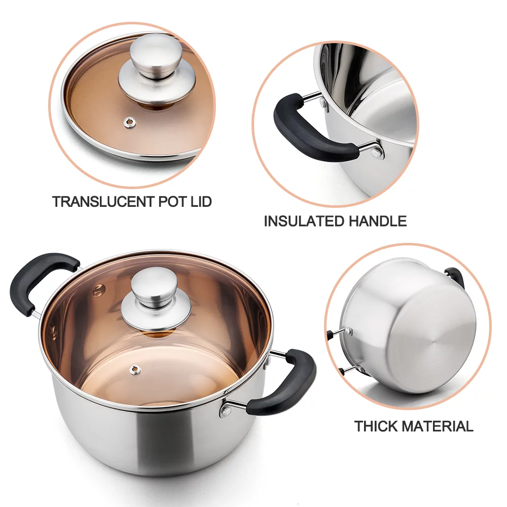Walchoice 4 Quart Stockpot with Lid, Stainless Steel Pasta Pot, Heat-Proof Double Handles & Glass Lid