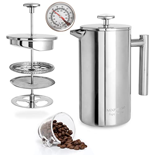 Mixpresso Stainless Steel French Press Coffee Maker 27 Oz 800 ml, Double Wall Insulated French Press Stainless Steel, Easy Clean Tea Brewer, Easy Press Durable Metal Coffee Press