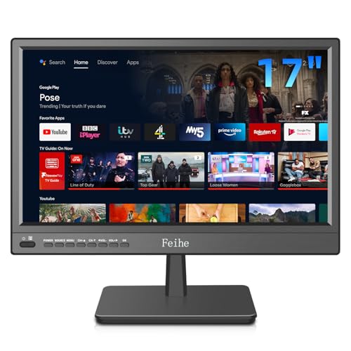 Feihe 17 inch Small Smart TV Built-in Android Operating System, HD Flat Screen Compact Smart Television for Kitchen, Home, RV Camper or On-The-Go Entertainment