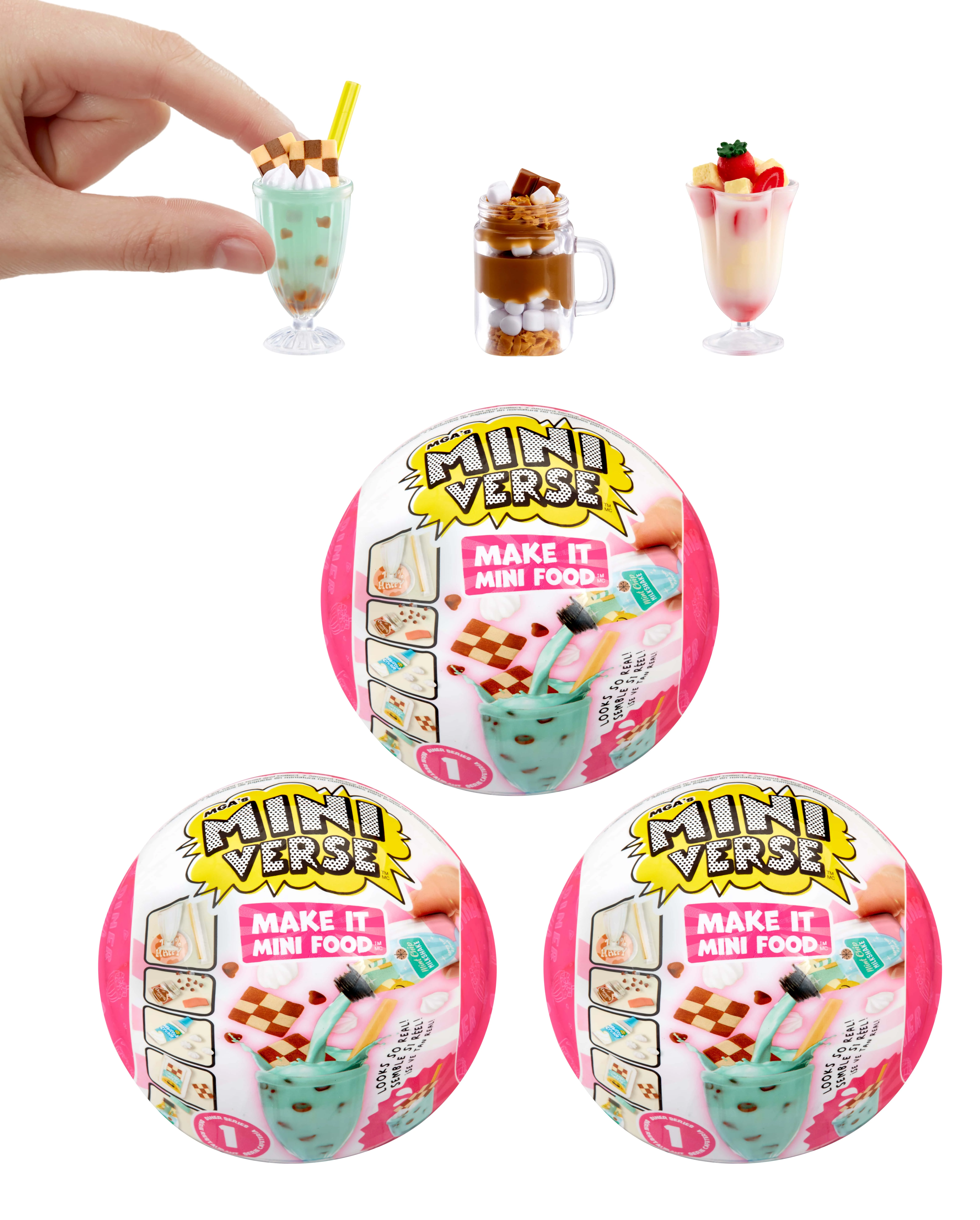 Make It Mini Food Diner Series 1 Ice Cream Shop Bundle (3 Pack) Mini Collectibles, MGA's Miniverse, Blind Packaging, DIY, Resin, Replica Food, Not Edible, Collectors, 8+