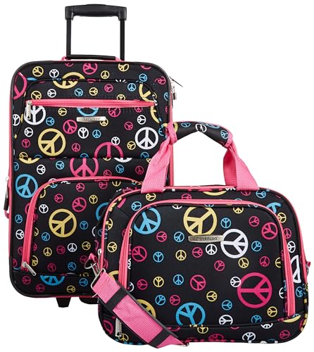 Rockland Fashion Softside Upright Luggage Set, Expandable, Kensington, Black and White, 2-Piece(14/19)