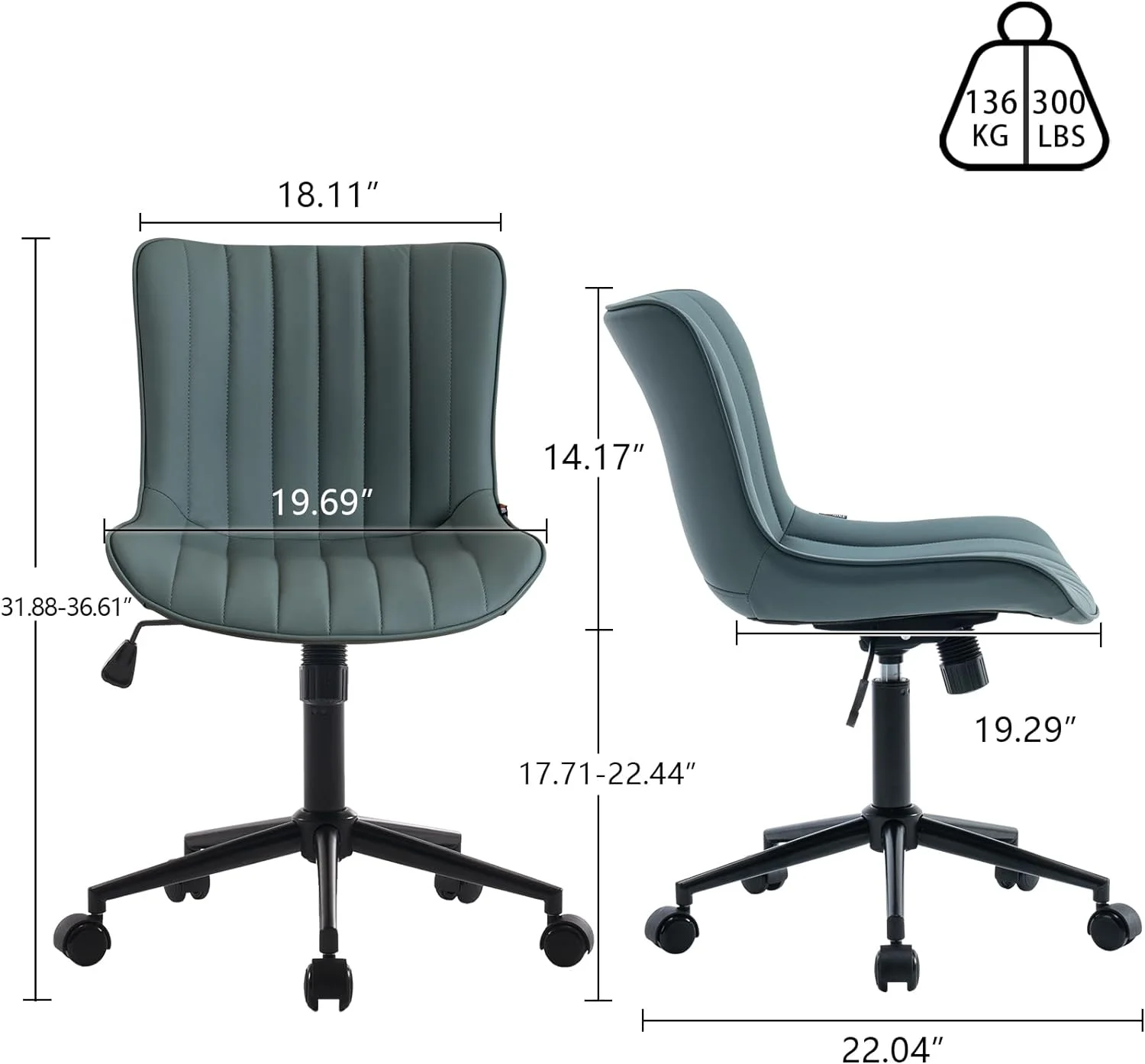 FJU Office Chair Swivel Desk Chair with Wheels Upholstered Faux Leather Height Adjustable Computer Task Chair Modern Rolling Armless Ergonomic Backrest, Pink, Loads 300 lbs