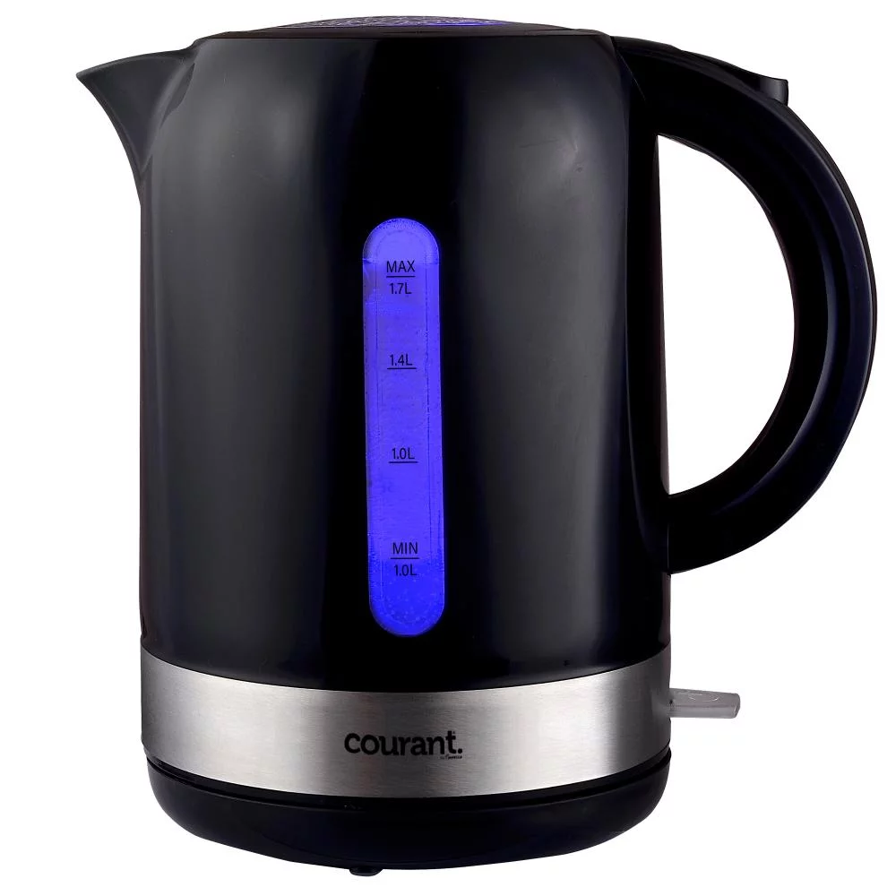 Courant Cordless 1.7 Liter Electric Kettle, LED Indicator, Washable Filter, Durable, Lightweight, New, Black