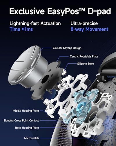 EasySMX D10 Wireless Gaming Controller – TMR Joysticks, Dual-Mode Triggers, Mechanical Keys, 1000Hz Polling, RGB – Bluetooth Gamepad for PC/Switch/Switch 2/iOS/Android TV with Charging Dock