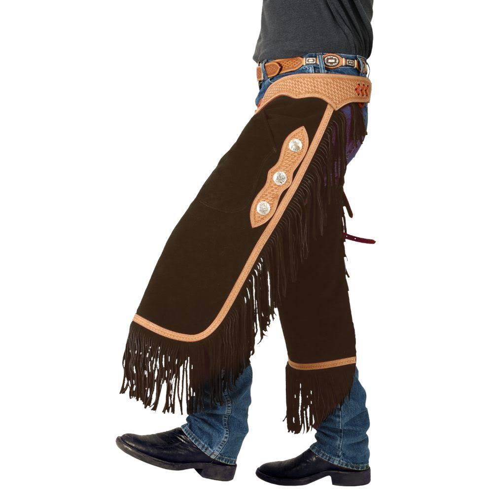 Tough-1 Suede Leather Chinks with Basket Stamp Yoke