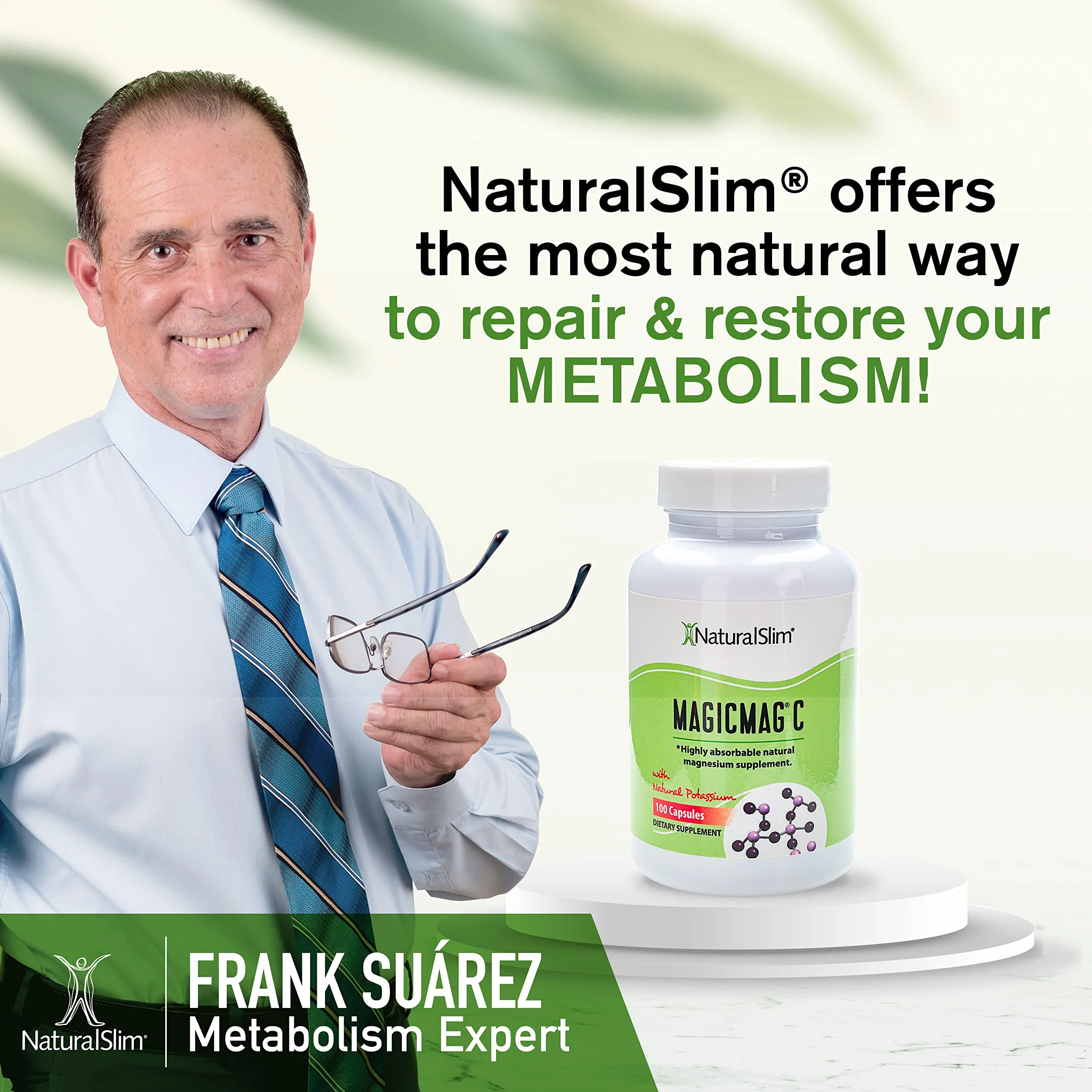 NaturalSlim MagicMag®C - 2-Pack Magnesium Citrate Capsules w/ Potassium, 100 Ct