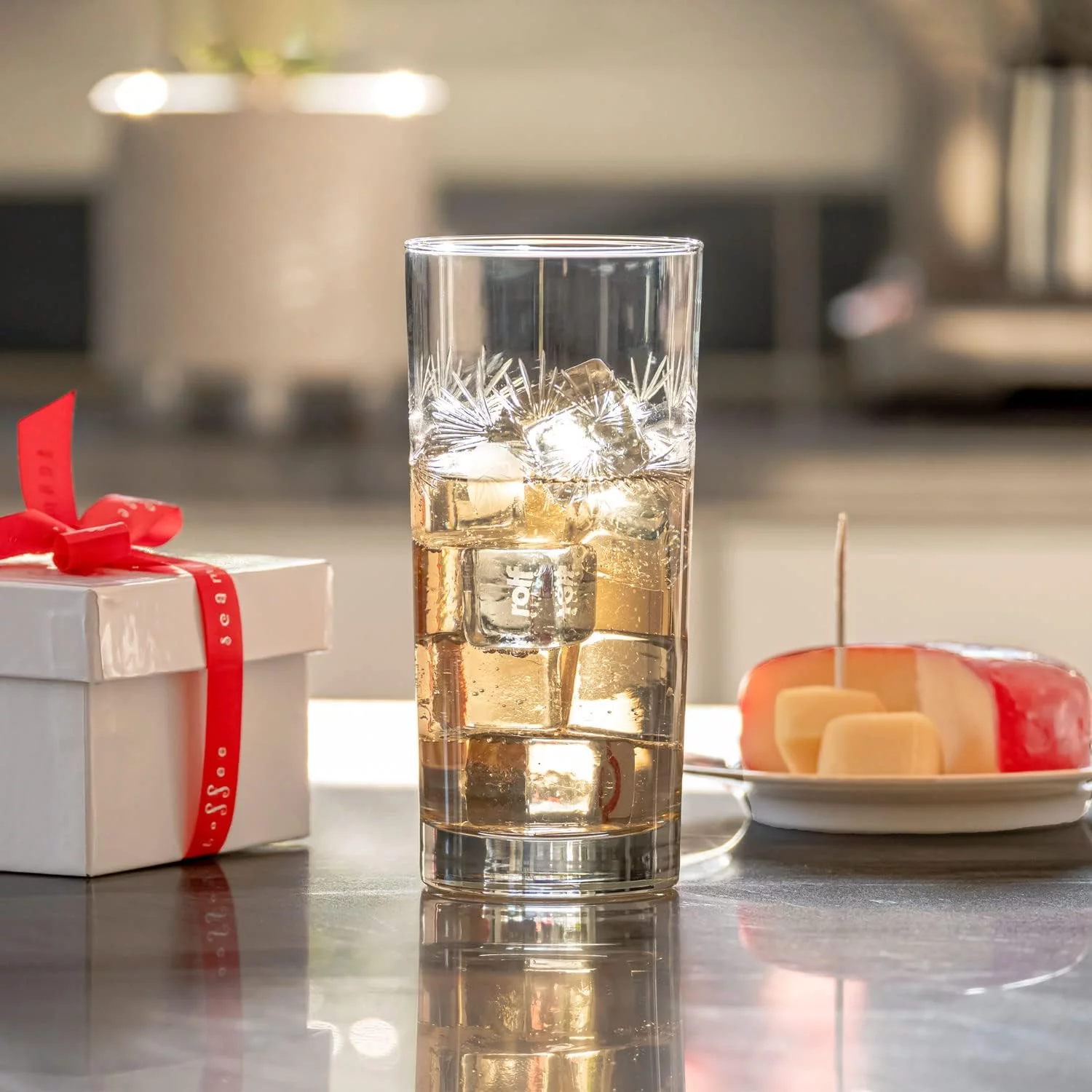 Icy Pine Highball Glass 15 Ounce - Cooler Glass Set Of 4 - Lead-Free Glass - Etched Drinking Glass With Heavy Base - Proudly Made In The