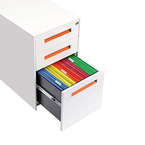 Laura Davidson Furniture Stockpile Square Mobile 3 Drawer File Cabinet - Metal Filing Cabinet, Legal/Letter File Folders, Pre-Assembled, White/Bright Blue