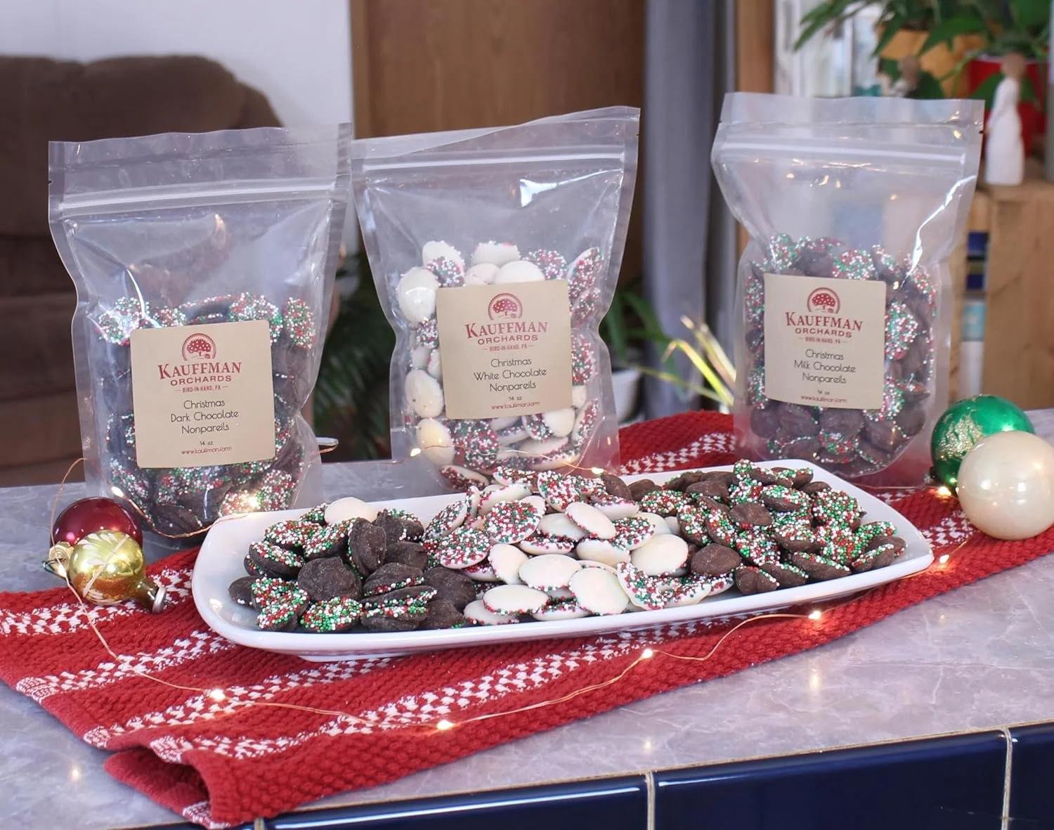 Yummy Goodness Christmas Chocolate Nonpareils Candy Gift Box by Kauffman Orchards