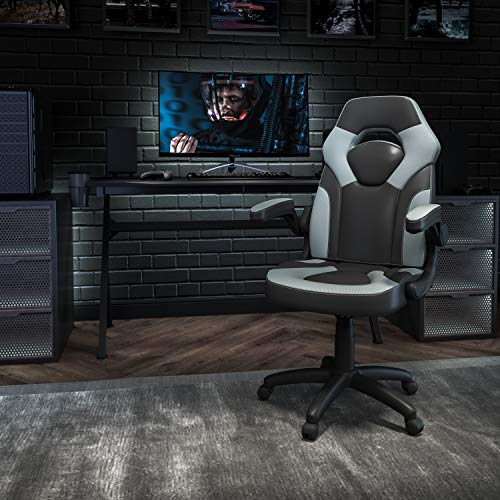 Flash Furniture X10 High-Back LeatherSoft Racing Style Gaming Chair with Flip-Up Arms, Ergonomic Padded Swivel Computer Chair, Blue/Black