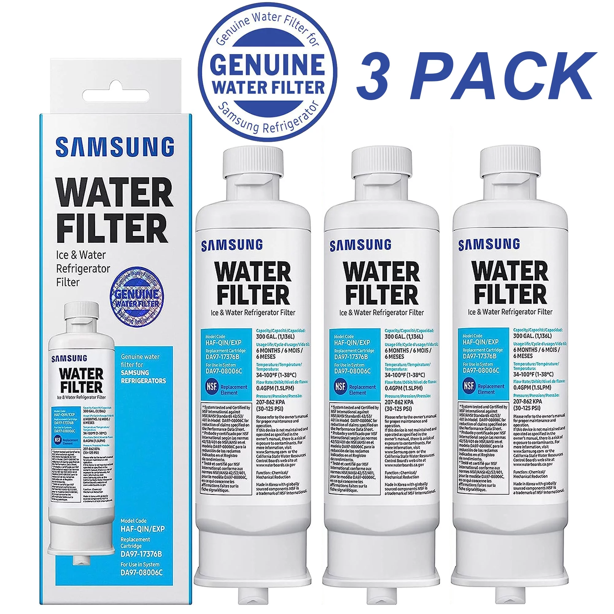 DA97-17376B Refrigerator Water Filter, Replacement for  DA97-08006C, HAF-QIN/EXP, NSF Certified, 3 Pack
