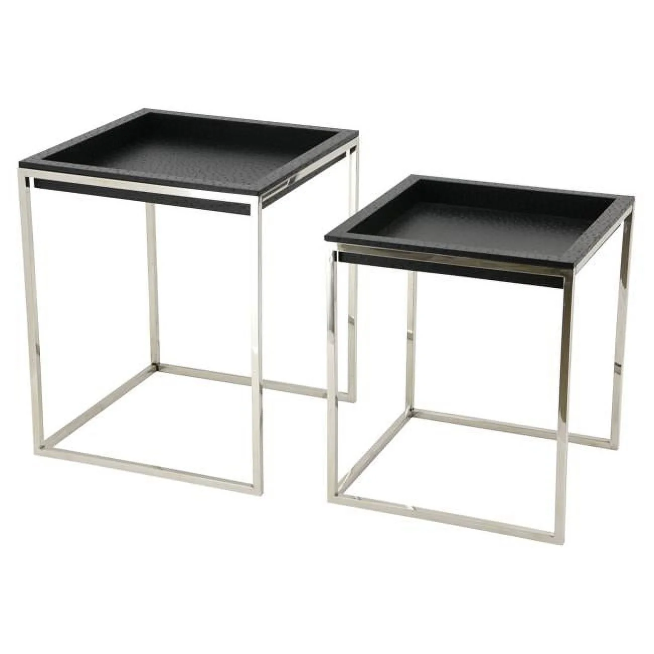 Black Ostrich Exotic Leather Nesting Tables with Stainless Steel Legs