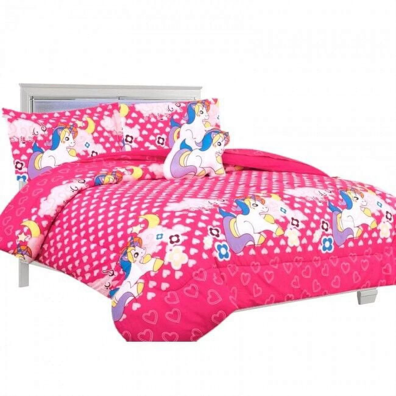 Bed in Bag bedding comforter set of 6 piece in twin size unicorn pink print design supersoft for girls, boys room décor