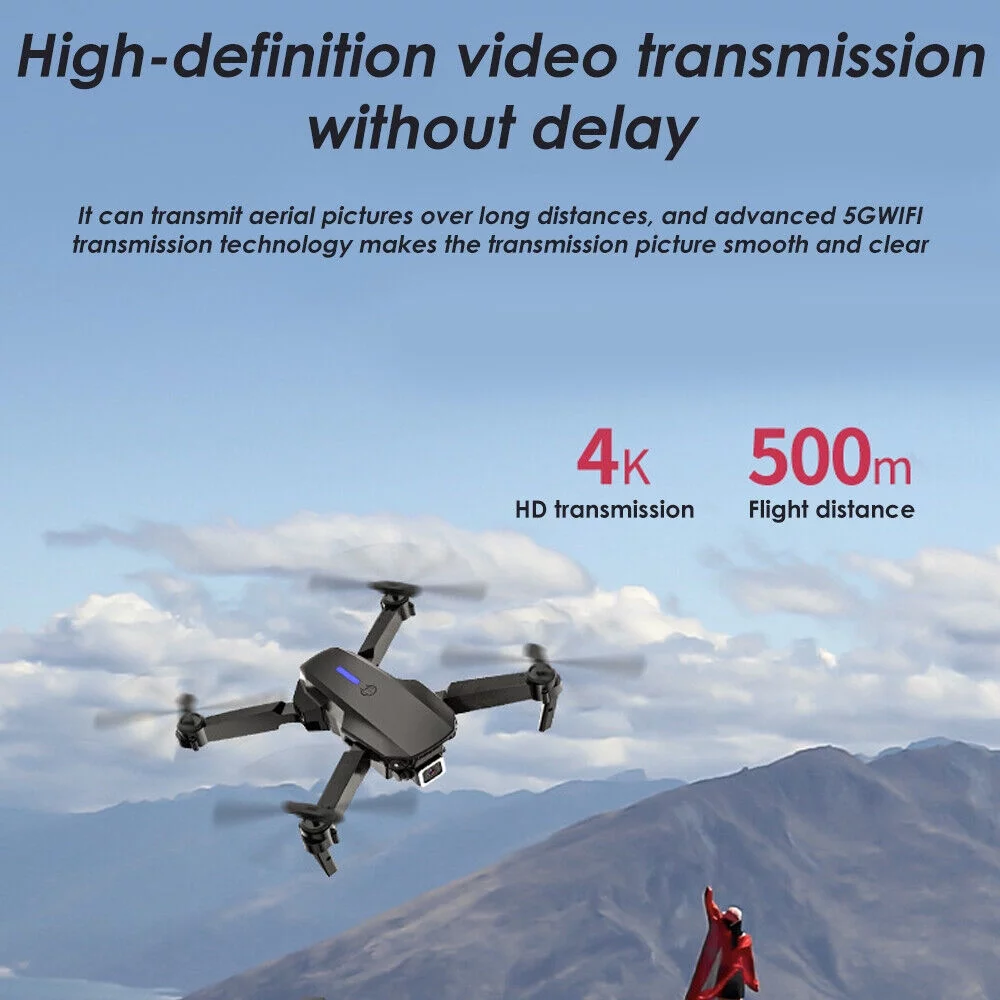 Jahy2Tech E88 Pro RC Drone with 4K HD Dual Camera - WiFi FPV Quadcopter - 4 Batteries Included - Long Flight Time & Multi-Functional