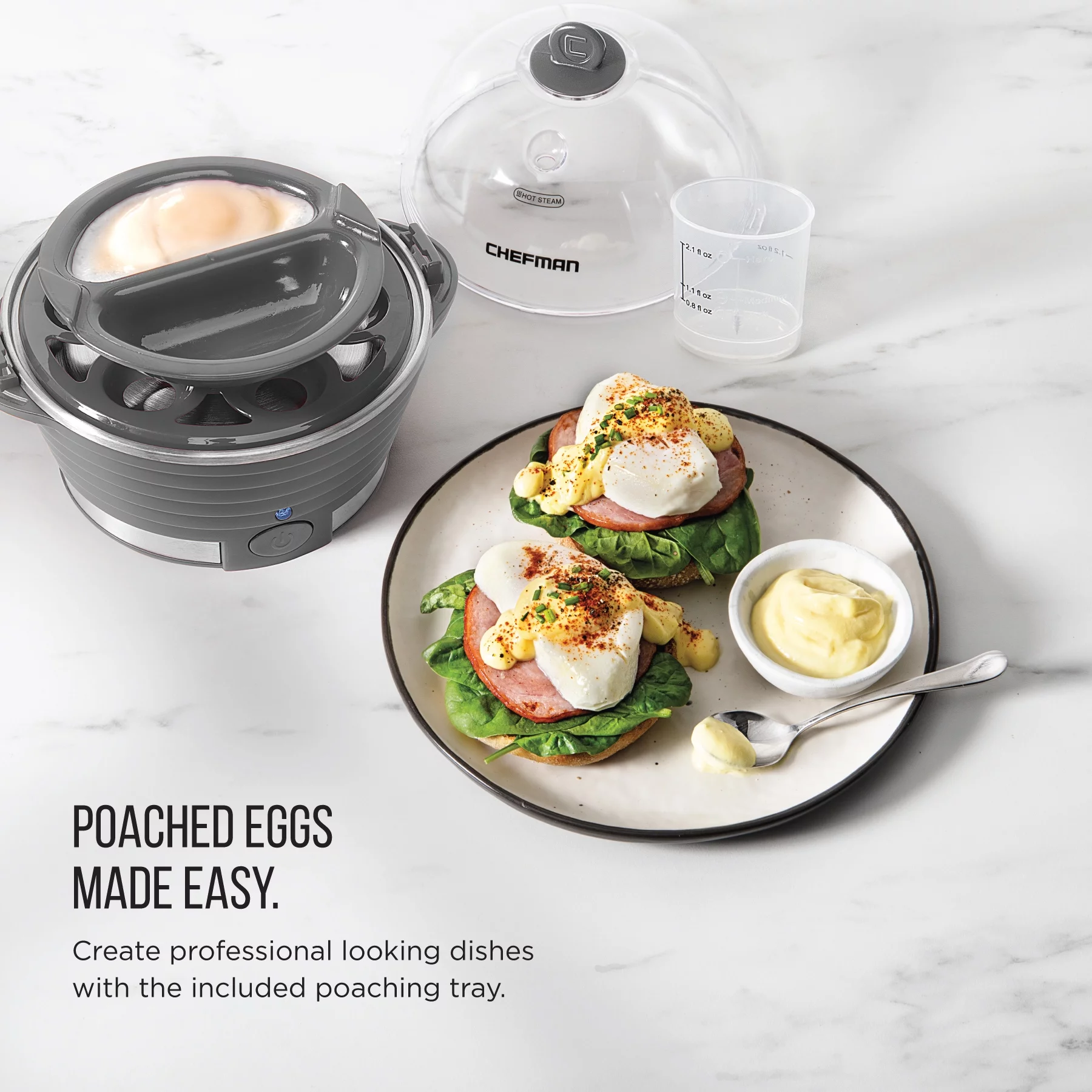 Chefman Electric Rapid Egg Cooker, Holds 6 Eggs, Poaching & Omelet Tray - Grey, New