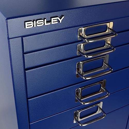Bisley 10-Drawer Steel MultiDrawer Cabinet - Black, Chrome Pull Handles with Label Holders, Powder-Coated Steel, Removable Drawers, Fits Under Most Desks, Labels Included