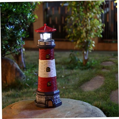 Solar Lighthouse Outdoor, Solar Lighthouse with Rotating LED Lights Waterproof Lighthouse Statue for Garden Yard Outdoor Decor, 4.7x4.7x14.8