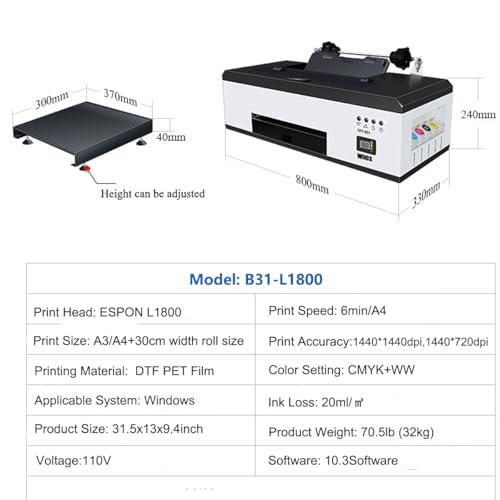 DTF Printer Machine - with XP600 Printhead, Faster Speed Higher Resolution 5760 * 1440dpi, T Shirt Printer DTF Transfer Machine with Roll Feeder, White Ink Mixing System (L8050)