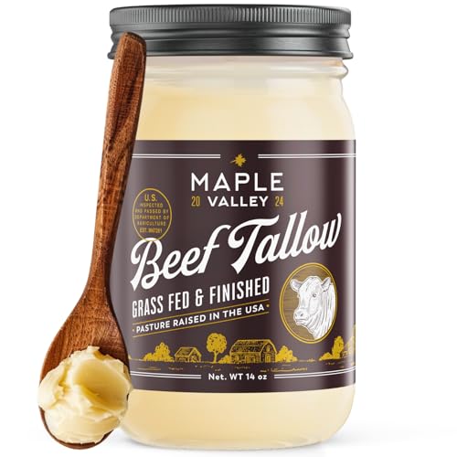 Beef Tallow for Cooking | Pasture Raised Grass Fed Beef Tallow | Paleo & Keto Friendly, 100% Grass Fed & Finished Beef Fat | The Maple Valley, 14 oz