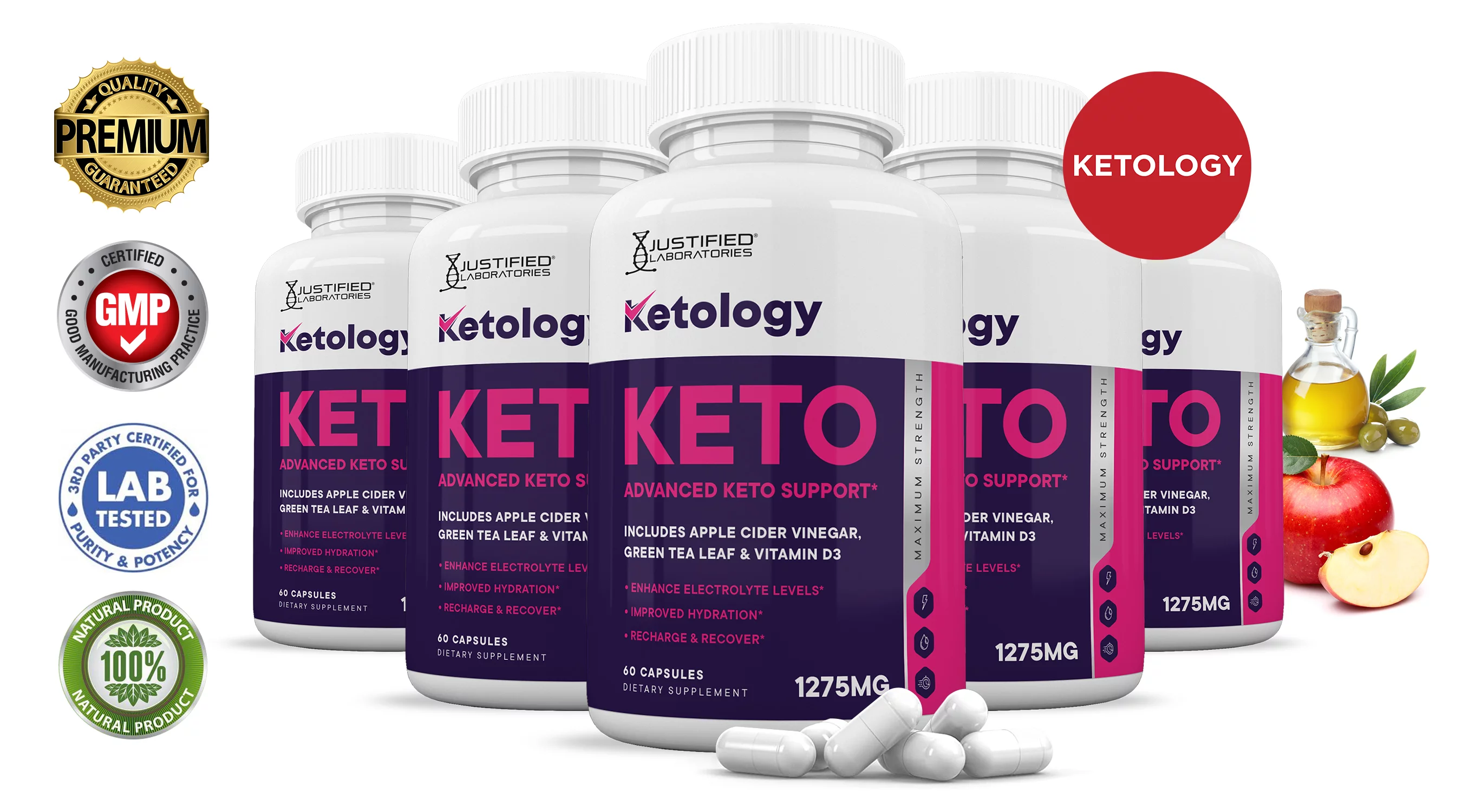 (5 Pack) Ketology Keto ACV Pills 1275mg Dietary Supplement 300 Capsules