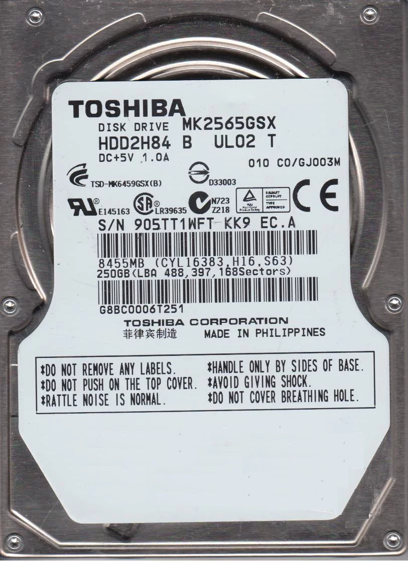 MK2565GSX, C0/GJ003M, HDD2H84 B UL02 T, Toshiba 250GB SATA 2.5 Hard Drive