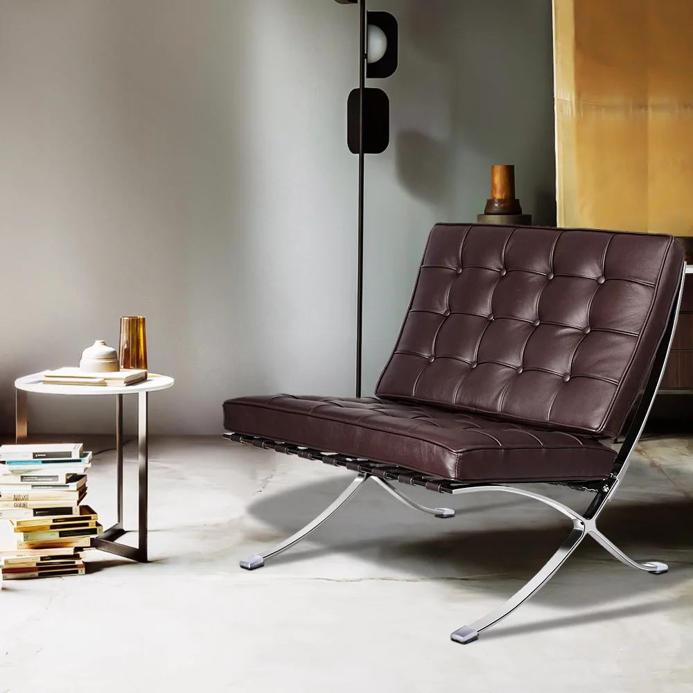 Modern Leisure Chair Lounge chair Leather Side Chair Club Chair with Stainless Steel Frame for Bedroom Living Reading Rome