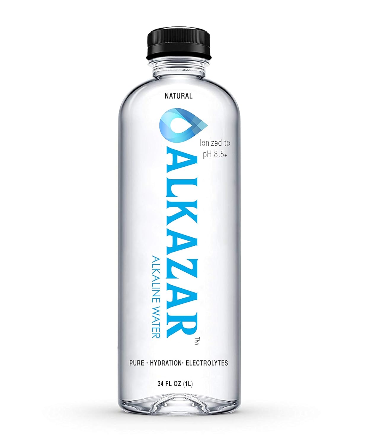 ALKAZAR - Premium Natural Alkaline Water - Ionized to pH 8.5+ with minerals and electrolytes - 34 FL OZ Bottle - 12 Pack