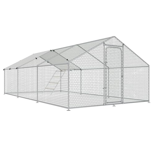 Large Metal Chicken Coop Chicken Run Hen Duck Rabbit Poiultry House with Waterproof Cover for Outdoor Walk-in Poultry Cage Back Yard, Dome Roof(10’ W x 13.2’ L x 6.4’ H)