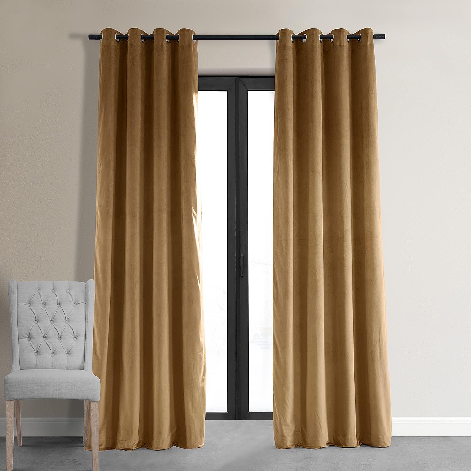 HPD Half Price Drapes Signature Grommet Blackout Velvet Curtains For Living Room 50 X 96 (1 Panel), VPCH-140805-96-GRBO, Amber Gold
