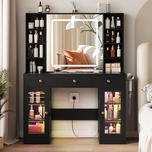 White Vanity Desk with Mirror and Lights, 43.4