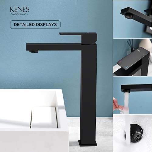 KENES Brushed Nickel Vessel Sink Facuet Single Handle Tall Bathroom Sink Faucet Vanity Bathroom Faucet Basin Mixer Tap with Water Supply Hose and Pop Up Sink Drain, LJ-9031A