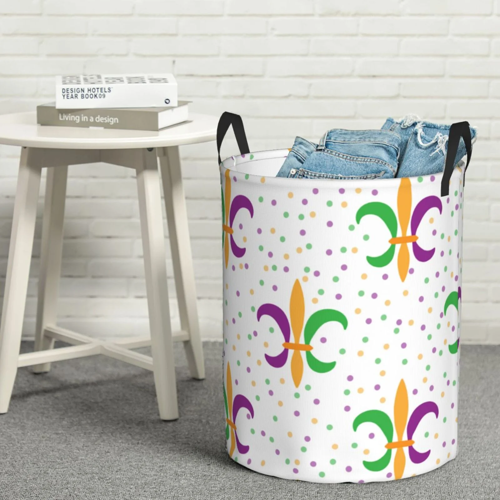 Fotbe Laundry Hamper With Durable Leather Laundry Basket Mardi Gras Carnival1 Thickened Waterproof Round Collapsible Laundry Hamper, Dirty Clothes Laundry Basket