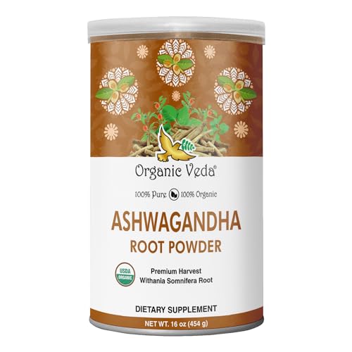 Organic Veda Ashwagandha Root Powder, 16oz - 100% Pure & Natural Ashwagandha Powder Supplement, Withania Somnifera - Improves Mood, Stamina, Support Immunity, Energy - Vegan, Non-GMO