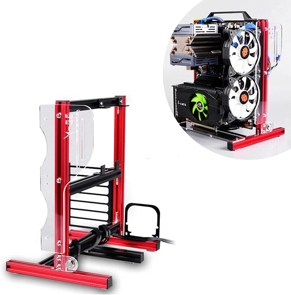 ITX (17 x 17cm) ATX MATX PC Motherboard Case Frame, Open Bare Metal Air Water Cooling Fan Stand Chassic Test Bench Vertical Rack Computer Board Overclocking Heat Dissipation(Vertical Black)