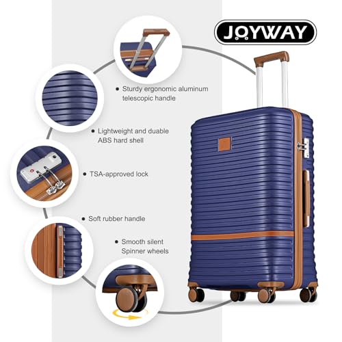 Joyway Carry On Luggage 20 Inch Expandable Suitcase with Spinner Wheel, 4 Piece Hard Shell Luggage Set with TSA Lock(White brown)