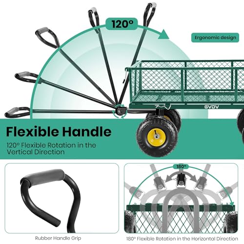 GVDV 660LB Garden Cart with Liner, Heavy Duty Steel Garden Wagon, Folding Utility Wagon with Removable Sides and 10