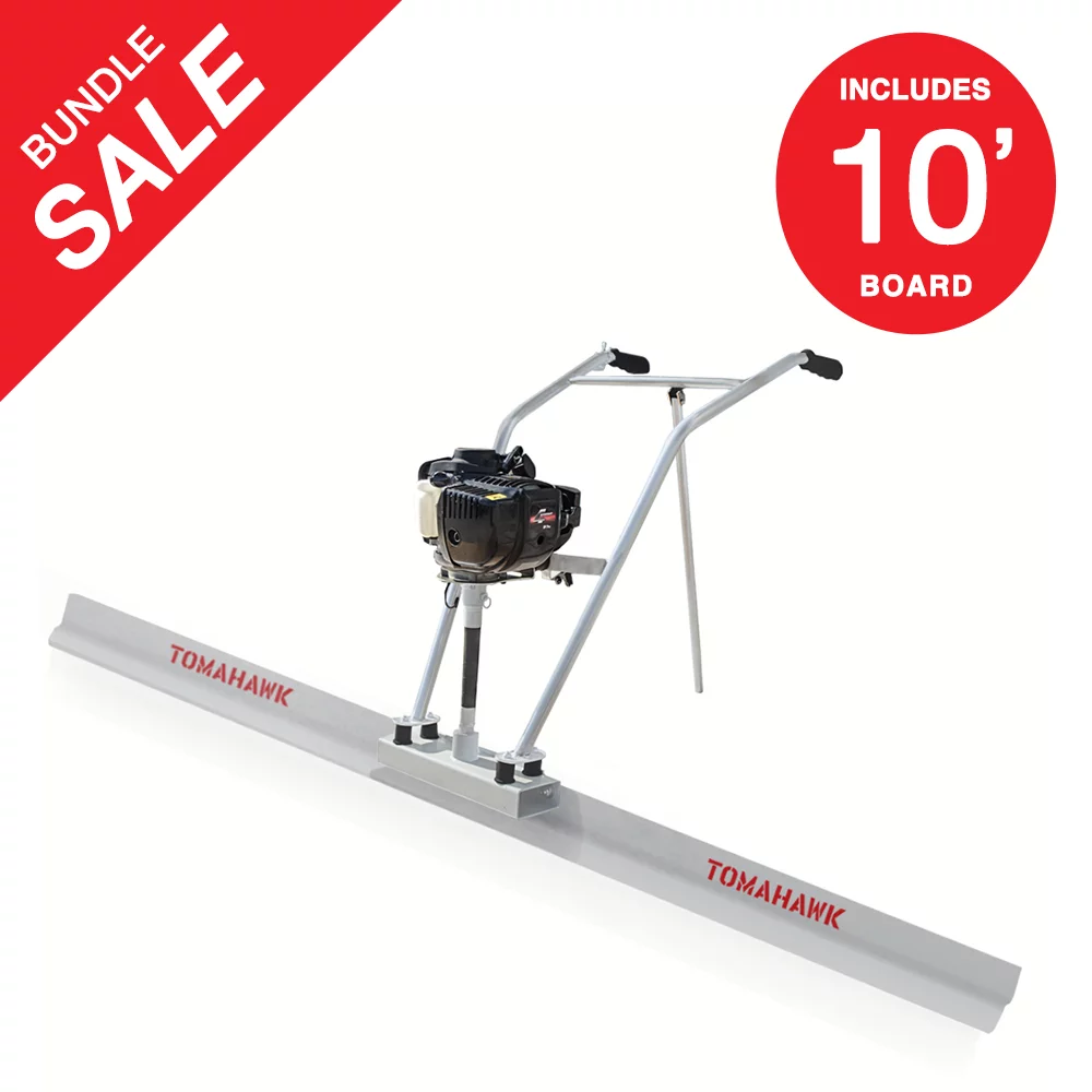 TOMAHAWK 37.7cc Gas Concrete Power Screed Cement Finishing Vibrating Motor with 10ft Aluminum Board Straight Edge Bar Set