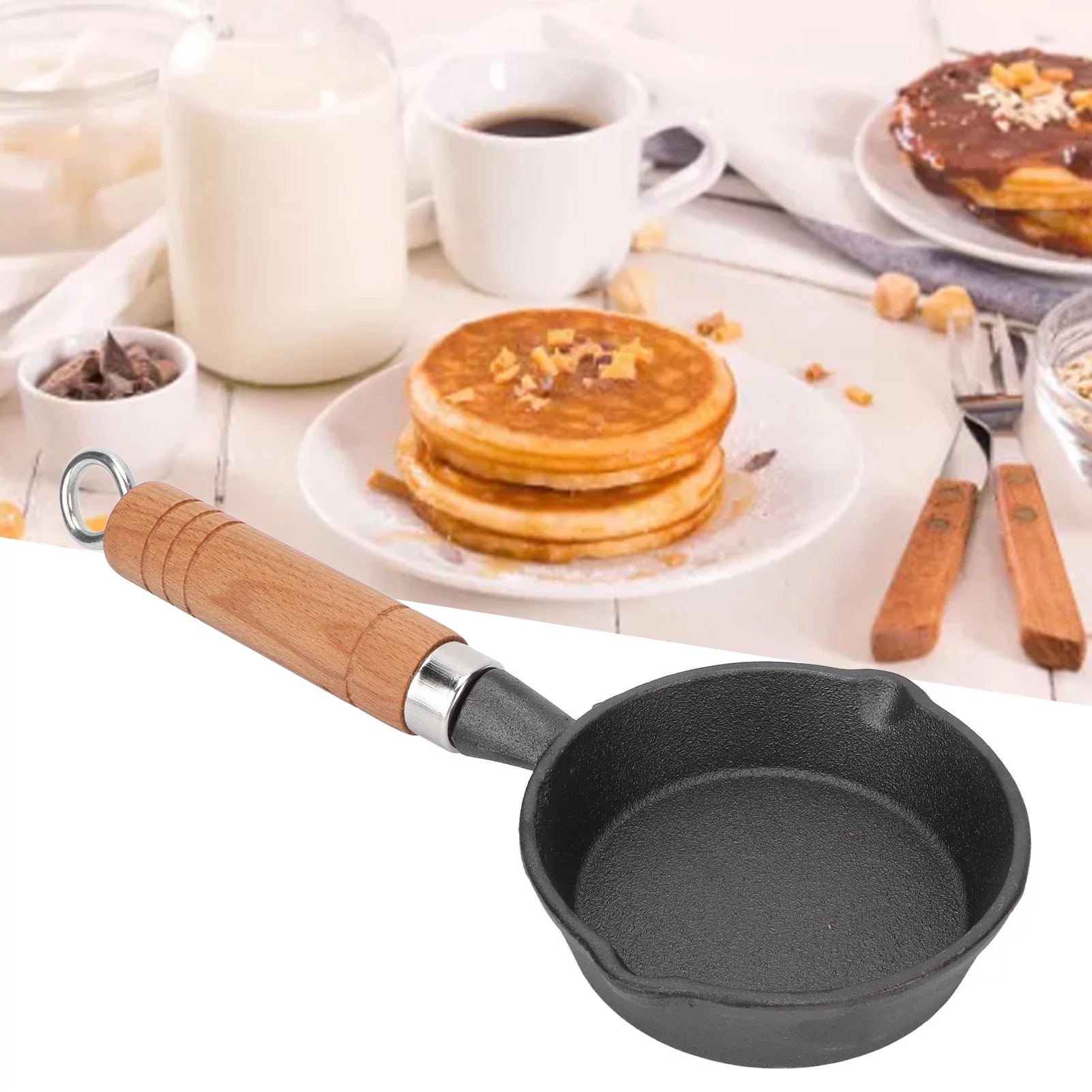 10CM Casting Iron Pan with Wood Handle Egg Frying Pan Mini Flat Bottomed Pancake Pan Kitchen Utensils