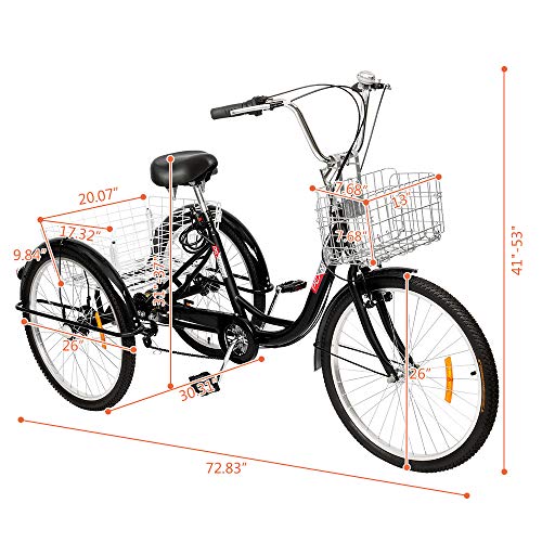 PEXMOR Adult Tricycle 7 Speed, 24/26 Inch 3 Wheel Bikes Tricycle for Adults, Adult Trike for Women/Men/Seniors, Three Wheel Cruiser Bike w/Folding Front & Rear Basket for Shopping/Recreation/Picnic