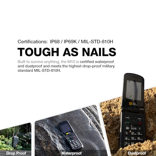 AGM M10 Flip Phone, 4G LTE Unlocked - T-Mobile Compatible, Dual SIM, IP68 Waterproof/Drop-Proof, Large Buttons & Font, 98dB Speaker, Quick Essentials, Basic Cell Phone for Outdoors