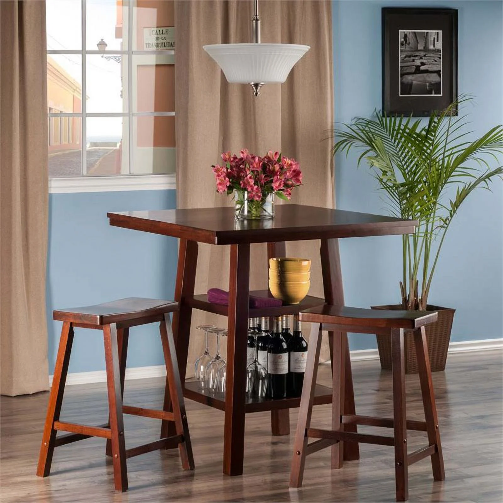 Kingfisher Lane 3 Piece Square Counter Height in Walnut