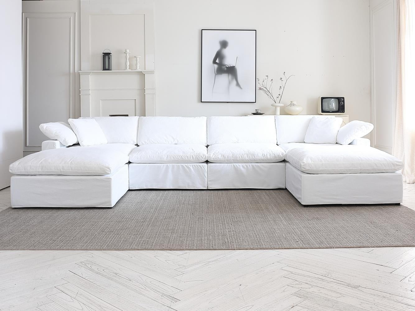 Cloud Modern Convertible Sectional Sofa Couch Classic 6-Piece Modular Sofa Includes 2 Ottomans White