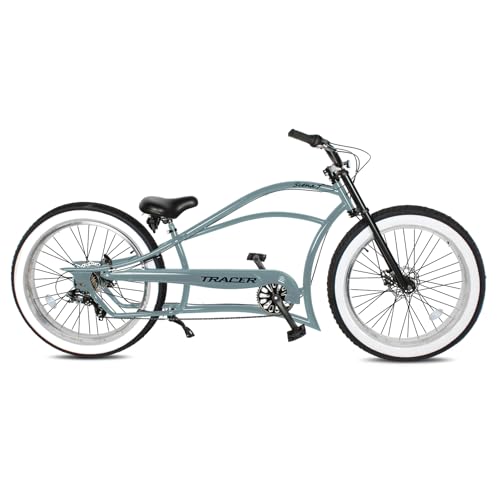 Tracer Siena Stretch Beach Cruiser Bike for Adults,Chopper Style with 1/3/7 Speed, Alloy Fat Rims and Fat Tires.