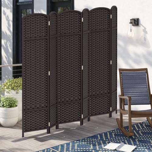 Room Divider 4 Panel Screen 5.6 Ft Tall Partition Room Dividers Brown Privacy Screens Folding Room Separation Free Standing Waterproof Wood Frame Wall Divider