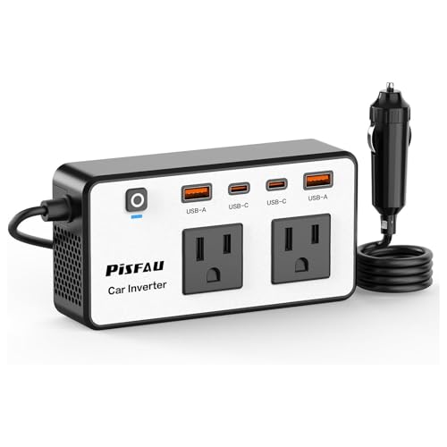 300W Car Power Inverter 12V to 110V，PiSFAU DC to AC Car Plug in Adapter Outlet with Multi USB[24W USB-C] /USB-Fast Charger(24W) Car Inverter，Car Charger for Laptop Vehicles Road Trip Essentials
