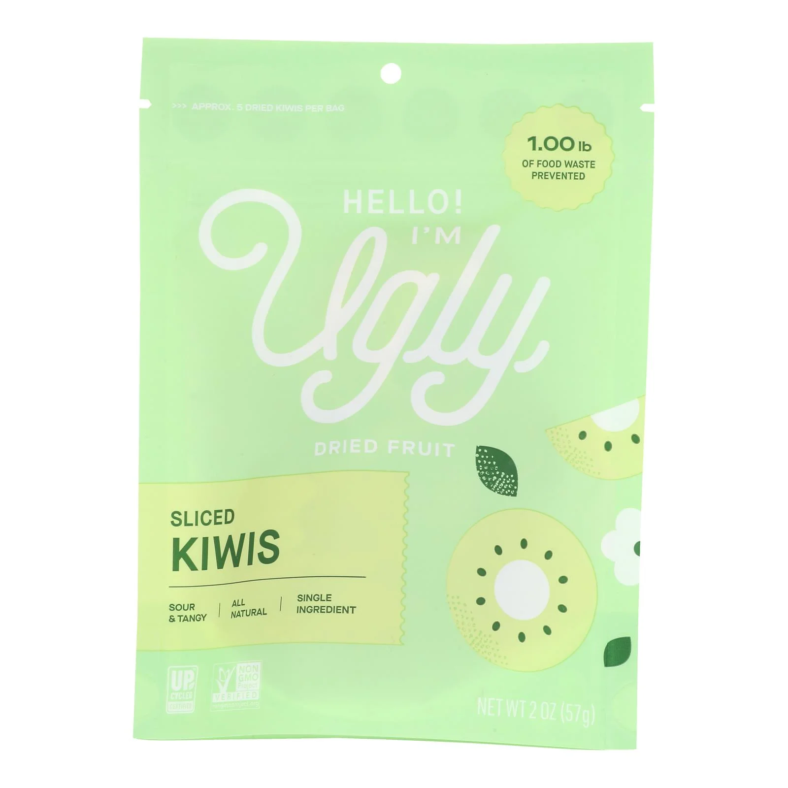 Hello! I'm Ugly - Dried Fruit Kiwi Sliced 100% Upcycld - Case of 12-2 OZ