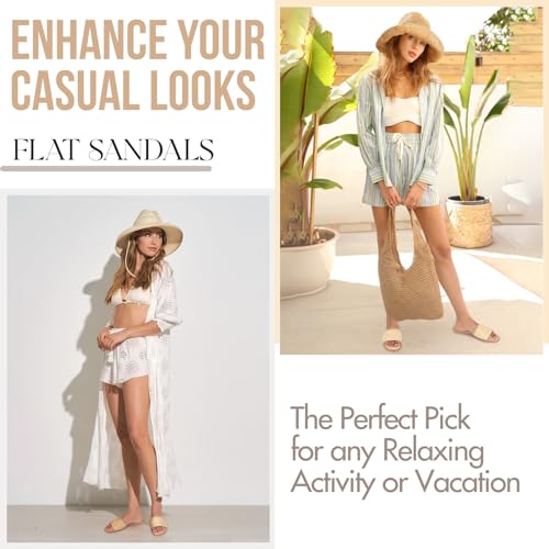 Tscoyuki Slides Sandals for Women Basic Slip On Flat Sandals Open Toe Comfort Beach Sandals Slippers for Casual Dressy Summer