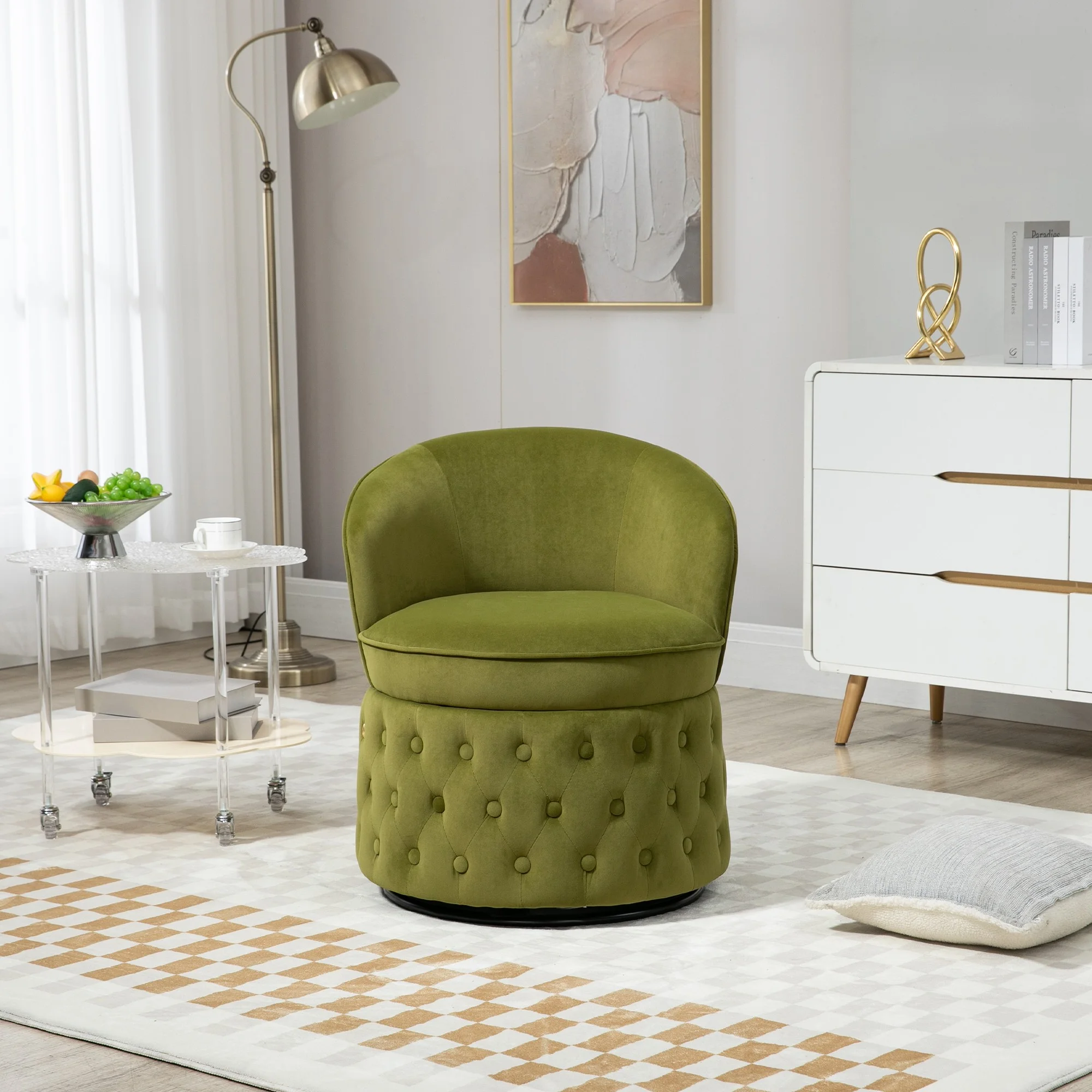 MYDENIMSKY 360 Degree Swivel Cuddle Barrel Accent Sofa Chairs, Round Armchairs with Wide Upholstered, Fluffy Velvet Fabric Chair for Living Room, Bedroom, Office, Waiting Rooms