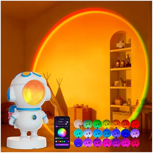 Astronaut Sunset Lamp Projector with APP and Button Control,360° Rotation Magnetic Head,Multicolor Changing Dimmable Light Projector Timer Sun Lamp for Bedroom,TikTok,Photography,Party,Room Decor